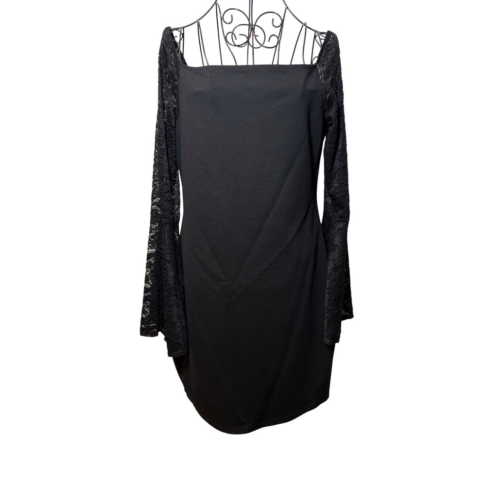 Hot Gal NWT Womens XL Black Lace Bell Sleeve Square Neck Mini Bodycon Dress